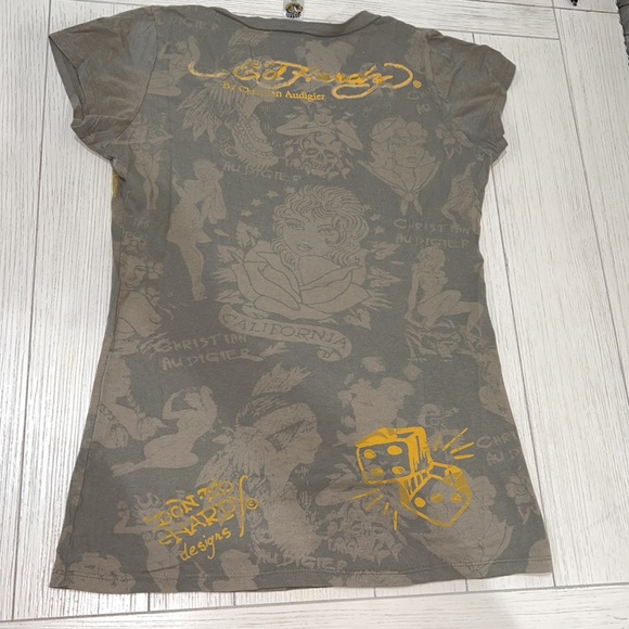 Ed Hardy Christian Audigier American Gangster rhinestone v neck t shirt Rare - Picture 4 of 7